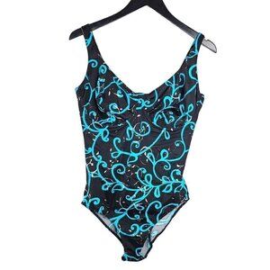FASHY Black & Teal Ornate Paisley Unpadded Underwired One Piece Swimsuit
